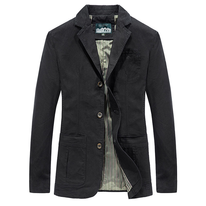 Men's casual canvas blazer in worker style with flap pockets and striped lining Chichicherry