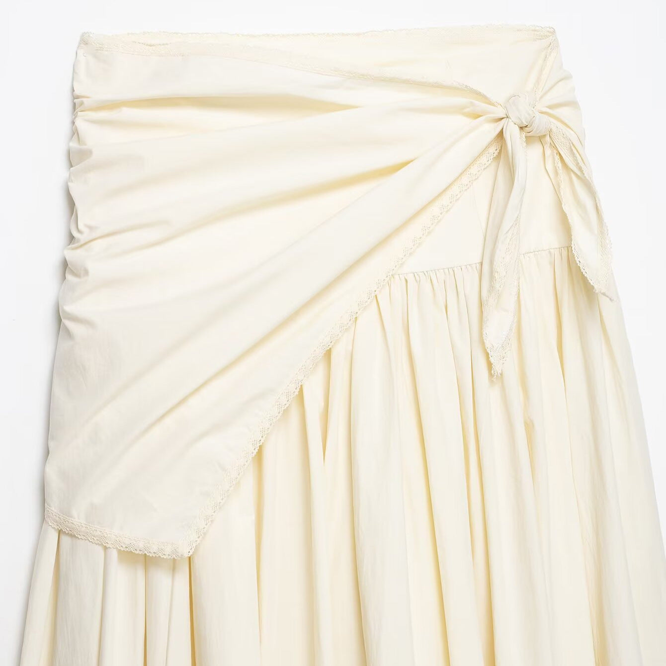 Ladies Maxi Skirt with Wrap Detail and Lace Trim Chichicherry