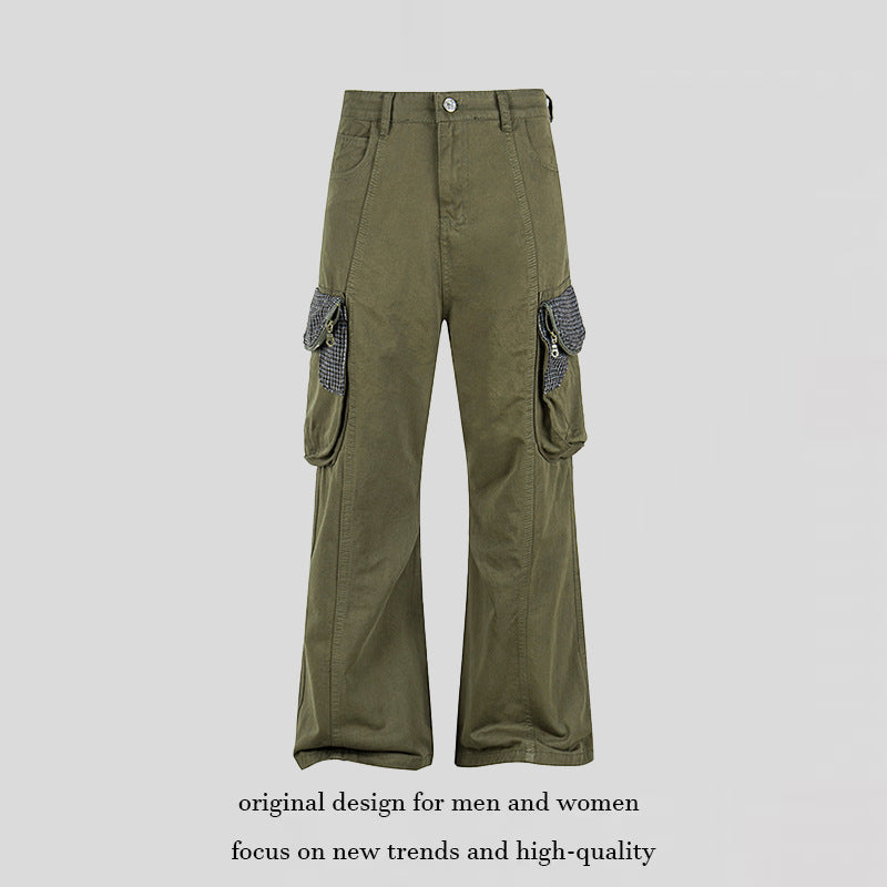 Women Cargo Pants with Wide Leg, Utility Pockets and Plaid Pattern Details Chichicherry