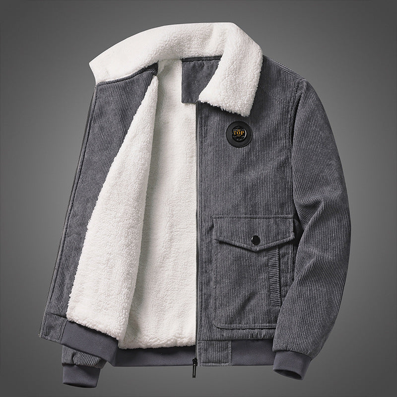 Men's Cord Teddy Jacket with Sherpa Lining, Zipper and Utility Pockets Chichicherry