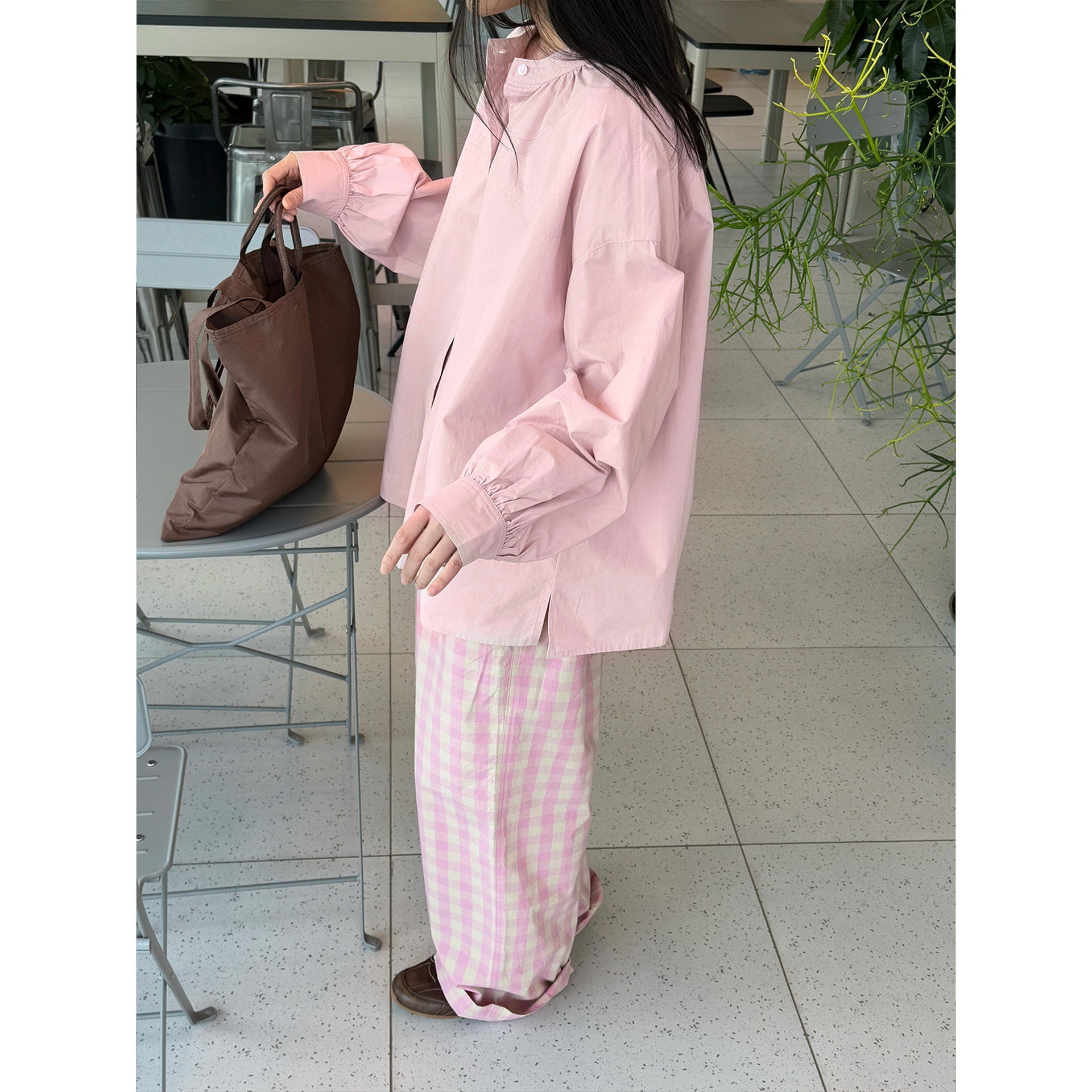 Women's Oversized Shirt Blouse with Balloon Sleeves and Gathered Shoulder Area Chichicherry