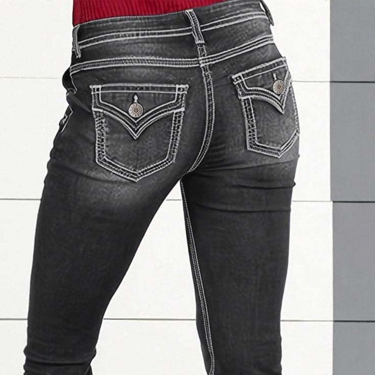 Women's high-waisted sculpting bootcut jeans with side decorative buttons Chichicherry