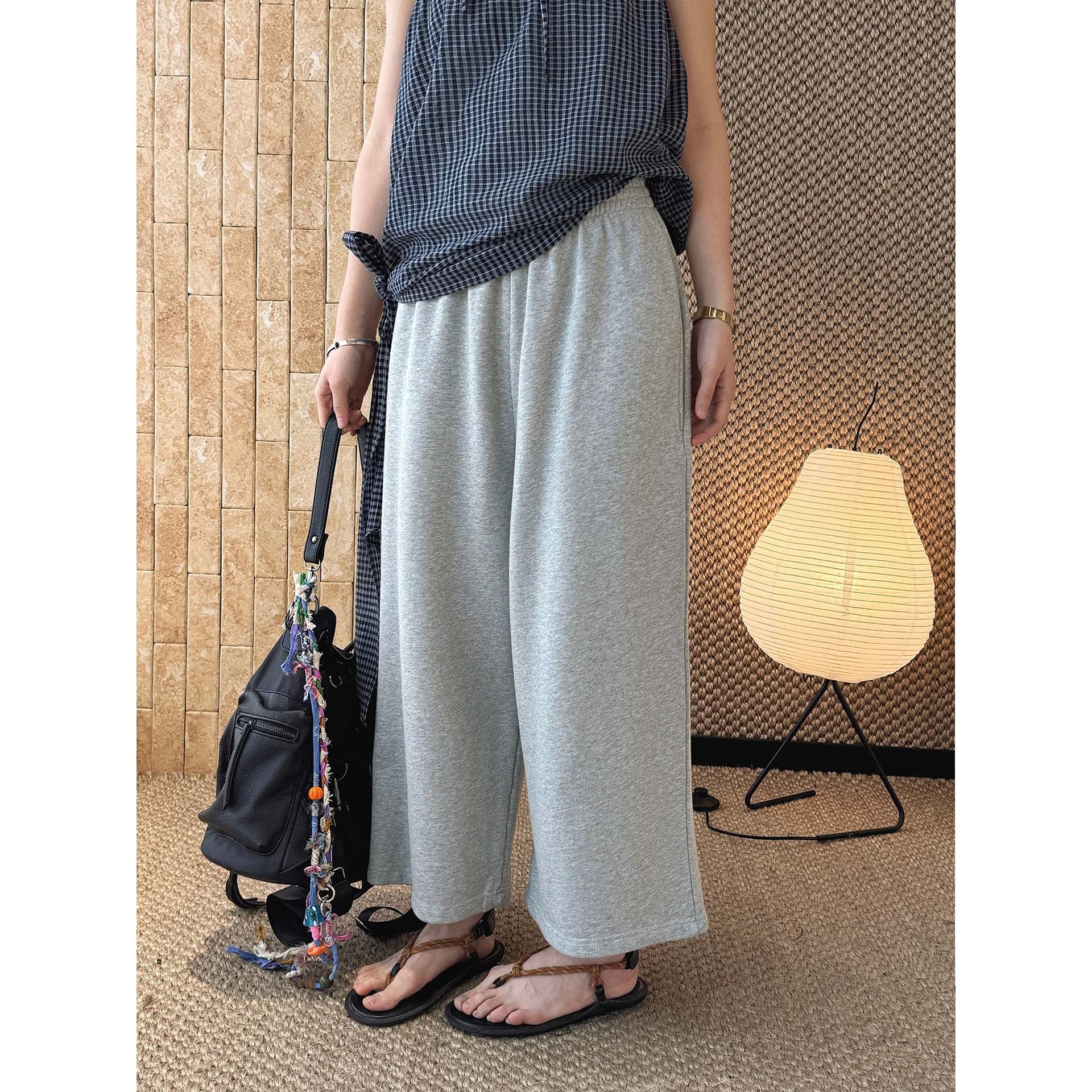 Ladies Soft High-Waist Lounge Palazzo Pants made of Sweat with Elastic Waistband Chichicherry