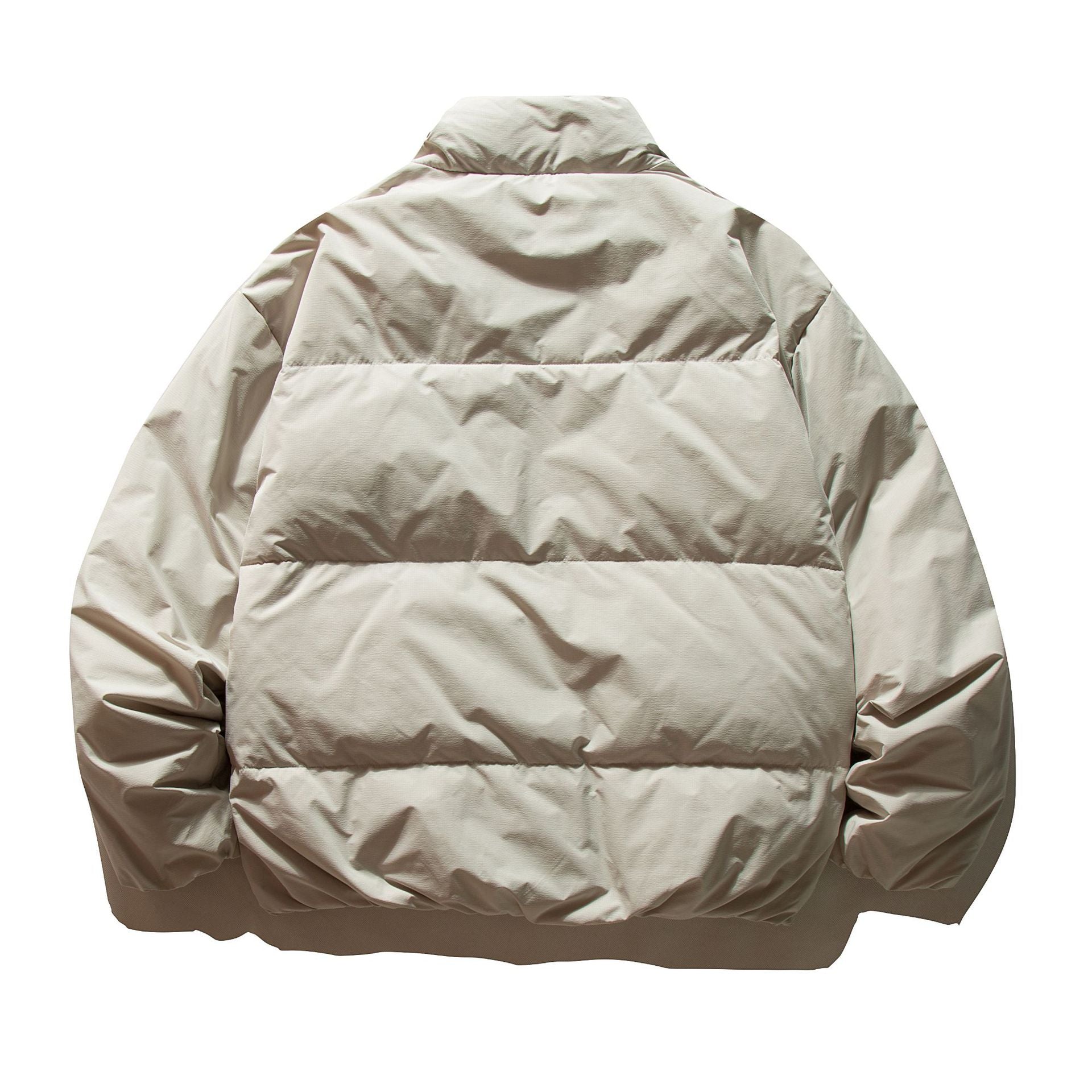 Unisex Short Cut Boxy Insulation Jacket with High Stand Collar and Zipper Pockets Chichicherry