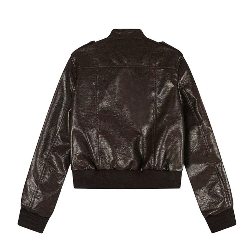 Men's Leather Look Bomber Jacket Chichicherry