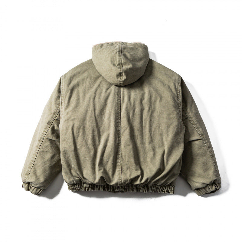Unisex Boxy-Canvas-Hooded Jacket with Teddy Lining and Utility Pockets Chichicherry