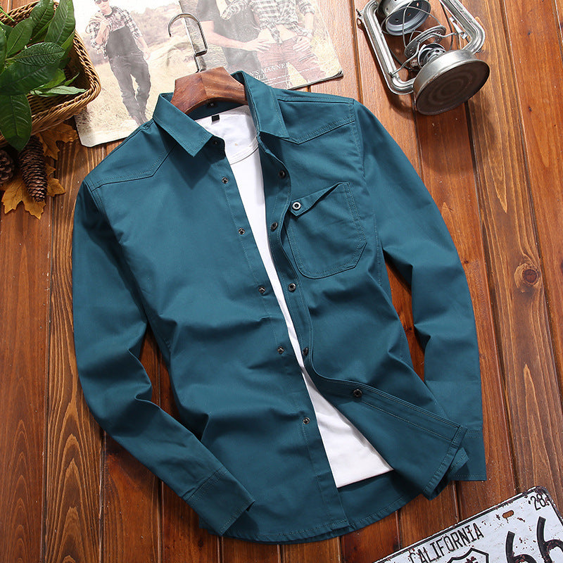 Men's Canvas Overshirt in Worker Look with Chest Flap Pocket and Western Seam Detail Chichicherry