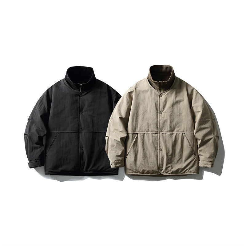 Men's Oversized Padded Leisure Jacket with Ribbed Collar and Snap Button Placket Chichicherry