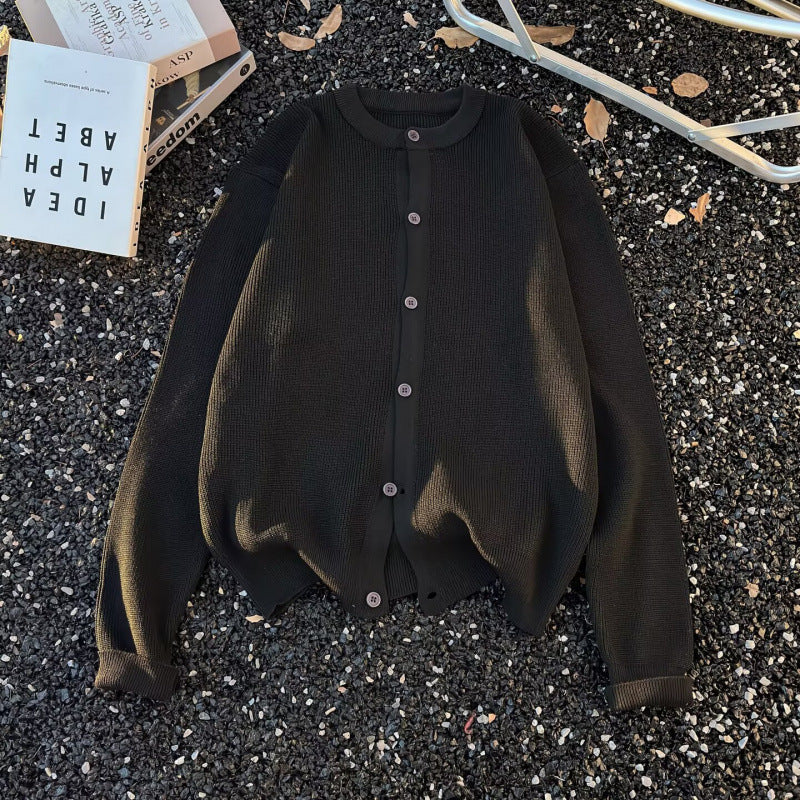 Unisex Grobgestrickte Oversize-Cardigan mit Rundhalsausschnitt und durchgehender Knopfleiste Chichicherry