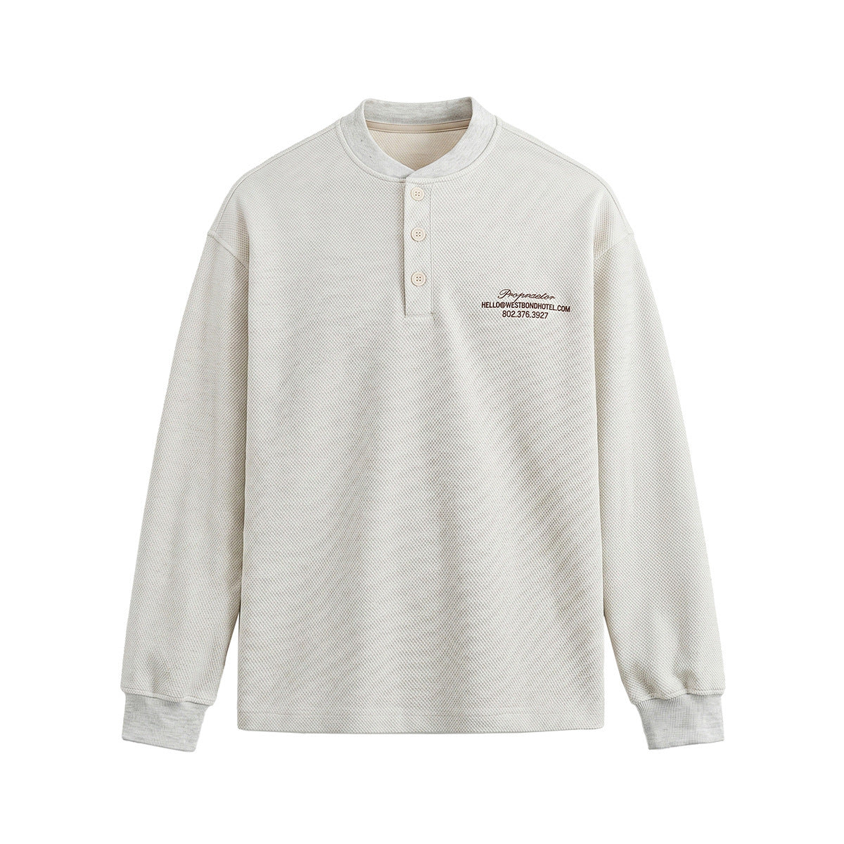 Unisex Loose-fitting Henley sweatshirt with waffle texture and ribbed cuffs Chichicherry