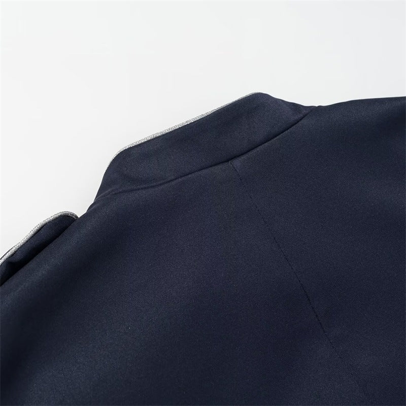 Women’s military-inspired parade jacket with stand-up collar and decorative button placket Chichicherry
