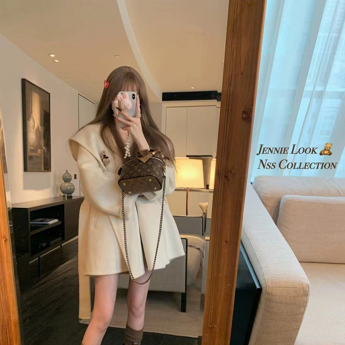 Women's Oversized Wool Coat with Hood and Waist Belt Chichicherry