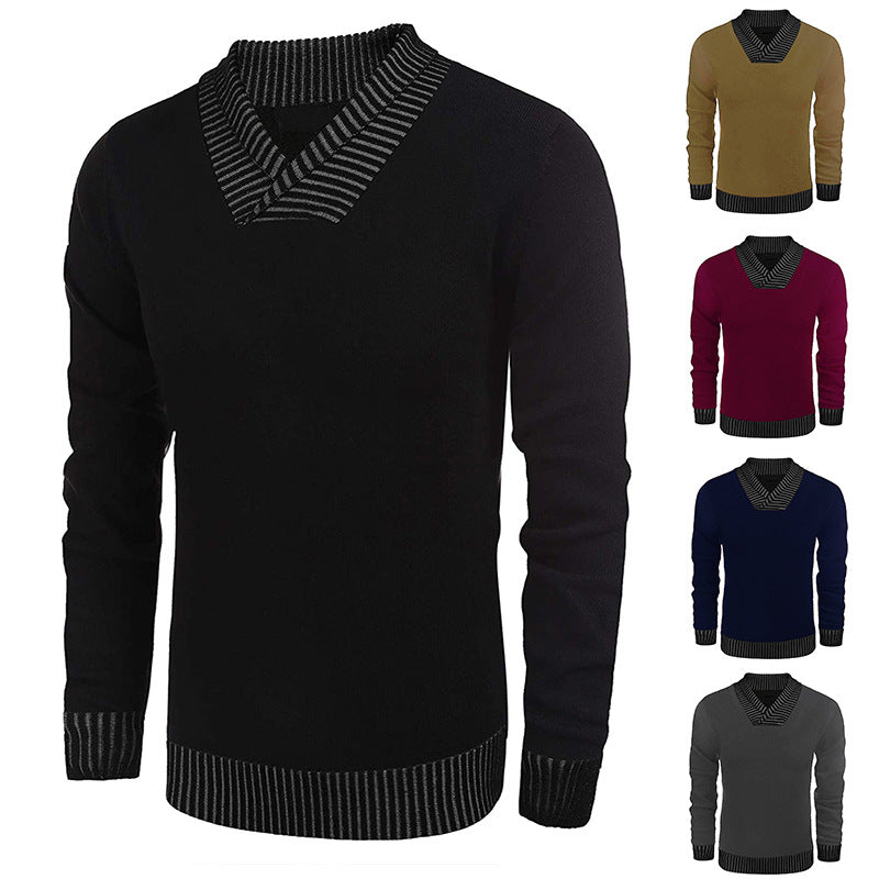 Men's fine knit pullover with V-neck and contrasting ribbed collar Chichicherry