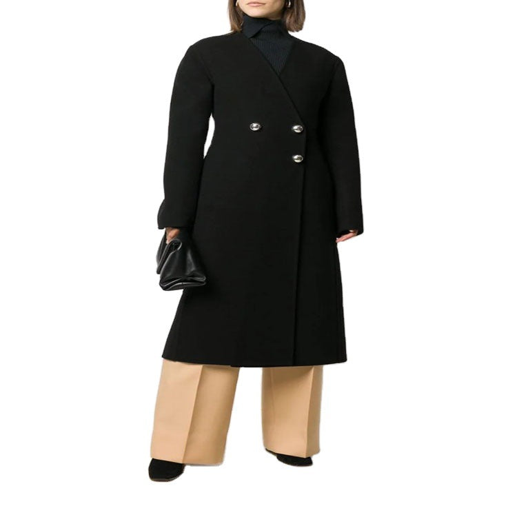 Women's Single-breasted Midi Coat in Clean-Tailoring with Subtle Metal Buttons and Tailored Seam Chichicherry