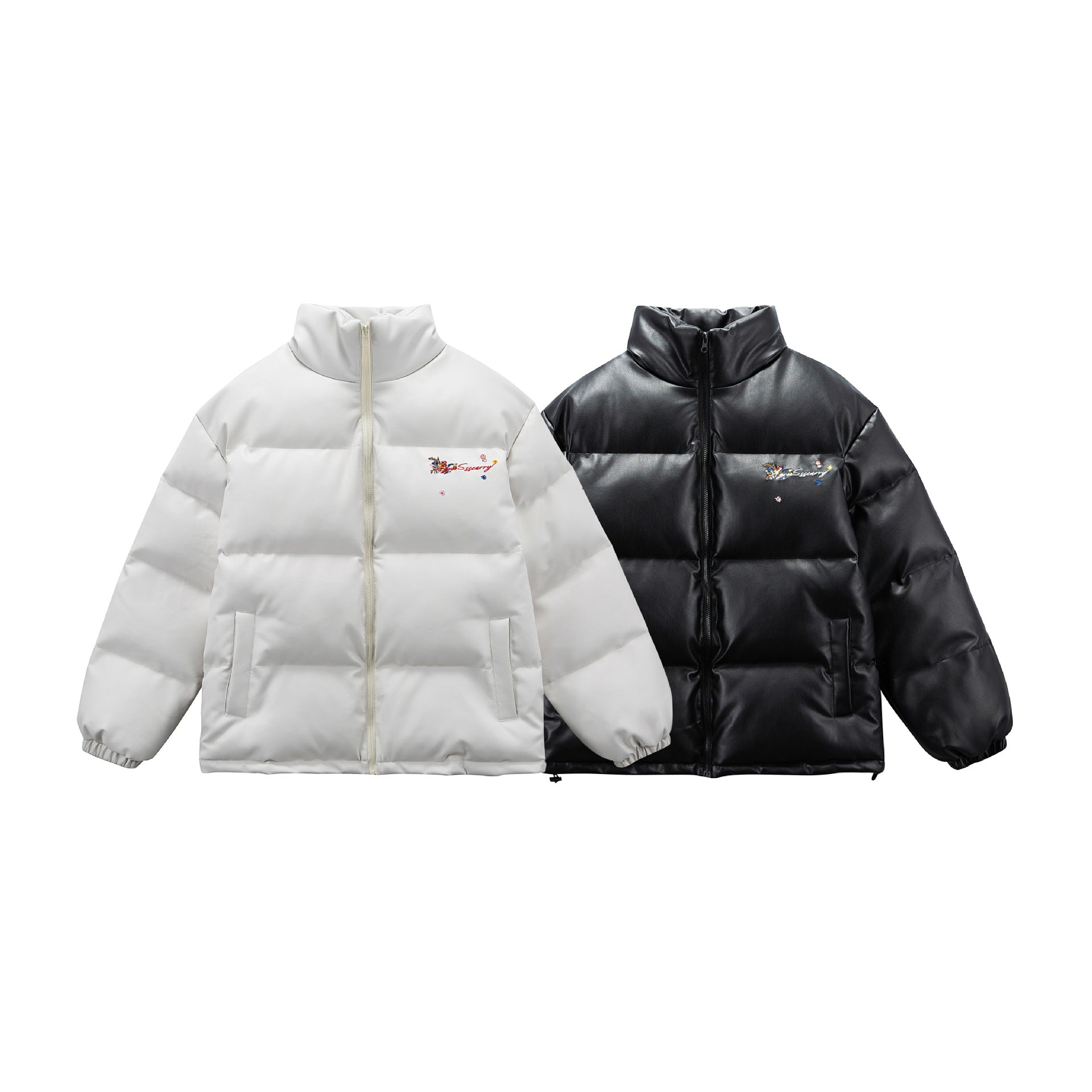 Women's Quilted Short Jacket with Floral Embroidery and High Stand-Up Collar Chichicherry