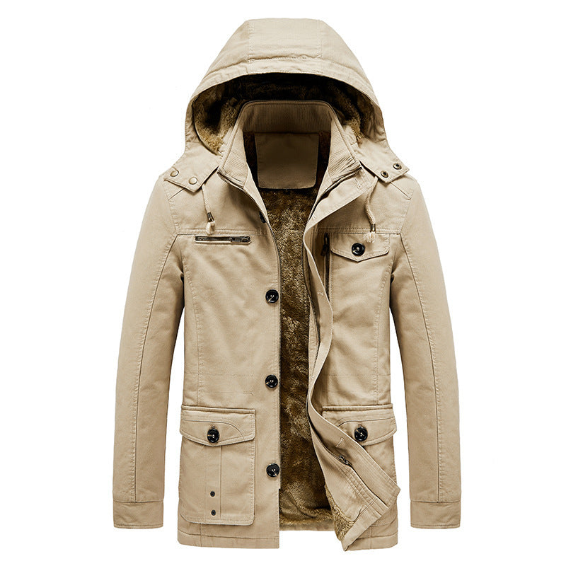 Men's padded hooded parka in canvas look with teddy lining and multifunction pockets Chichicherry