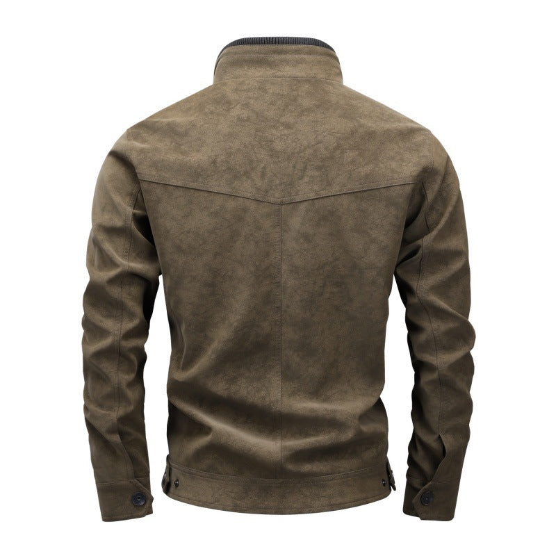 Men's Slim-Fit Biker Bomber Jacket made of Suede Look with Stand-Up Collar and Decorative Buttons Chichicherry