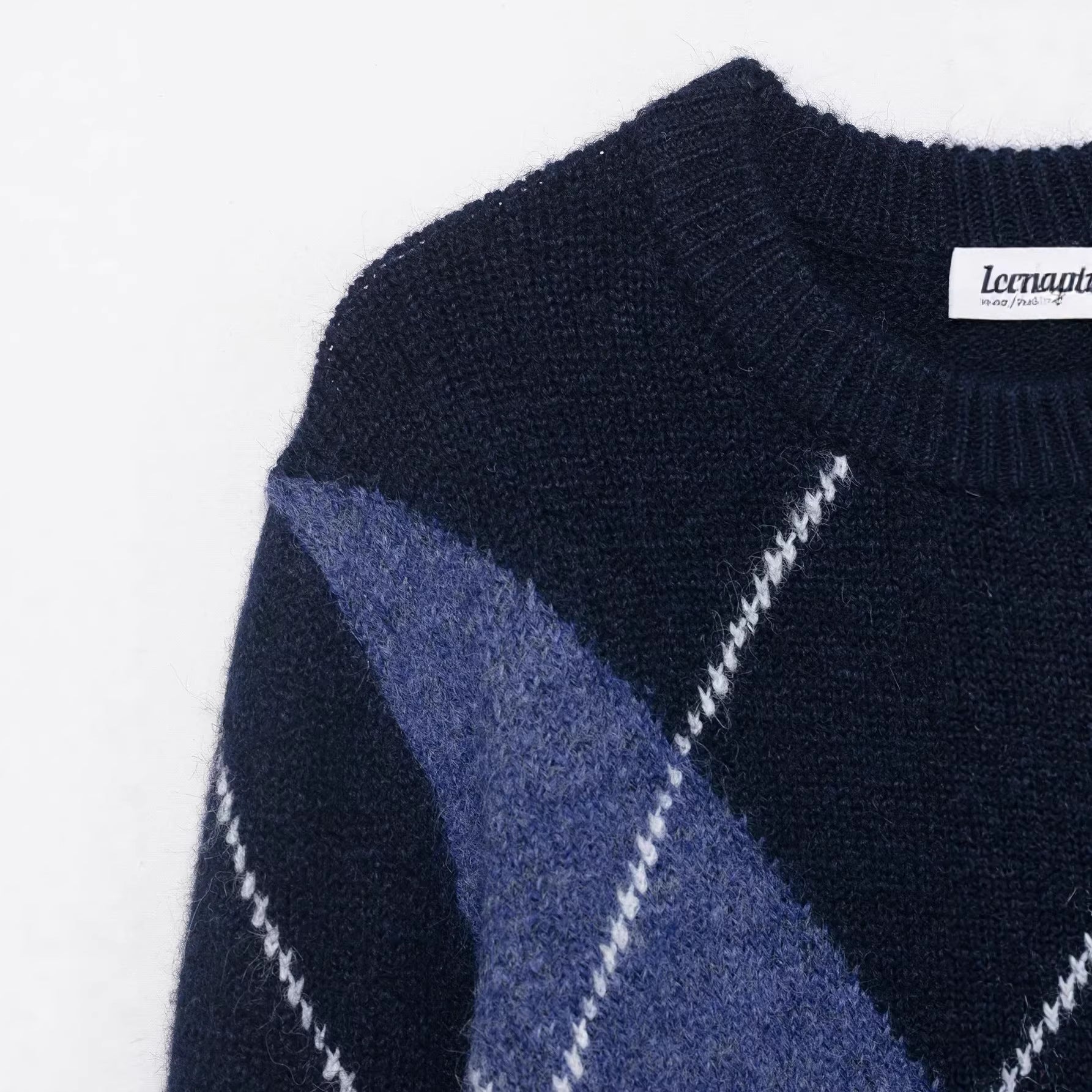 Women Oversized Diamond Knit Sweater with Mohair Effect Chichicherry