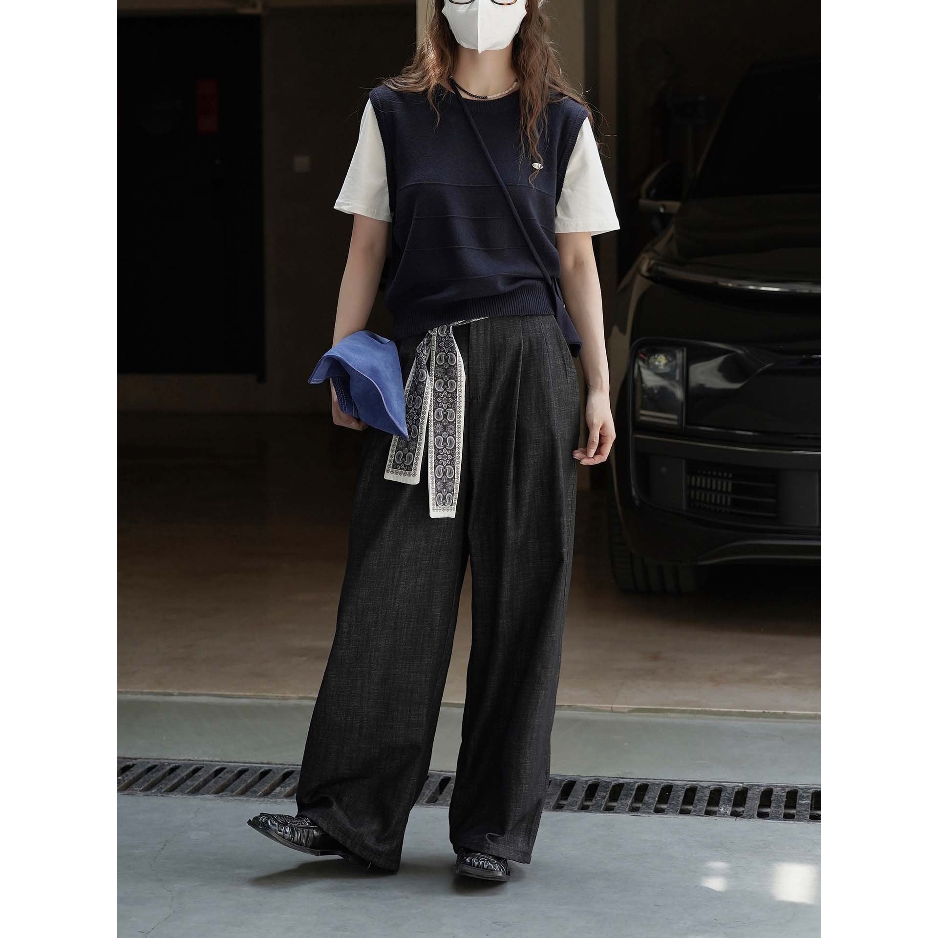 Women Wide Relaxed Palazzo with Pleats and Bandana Tie Belt Chichicherry