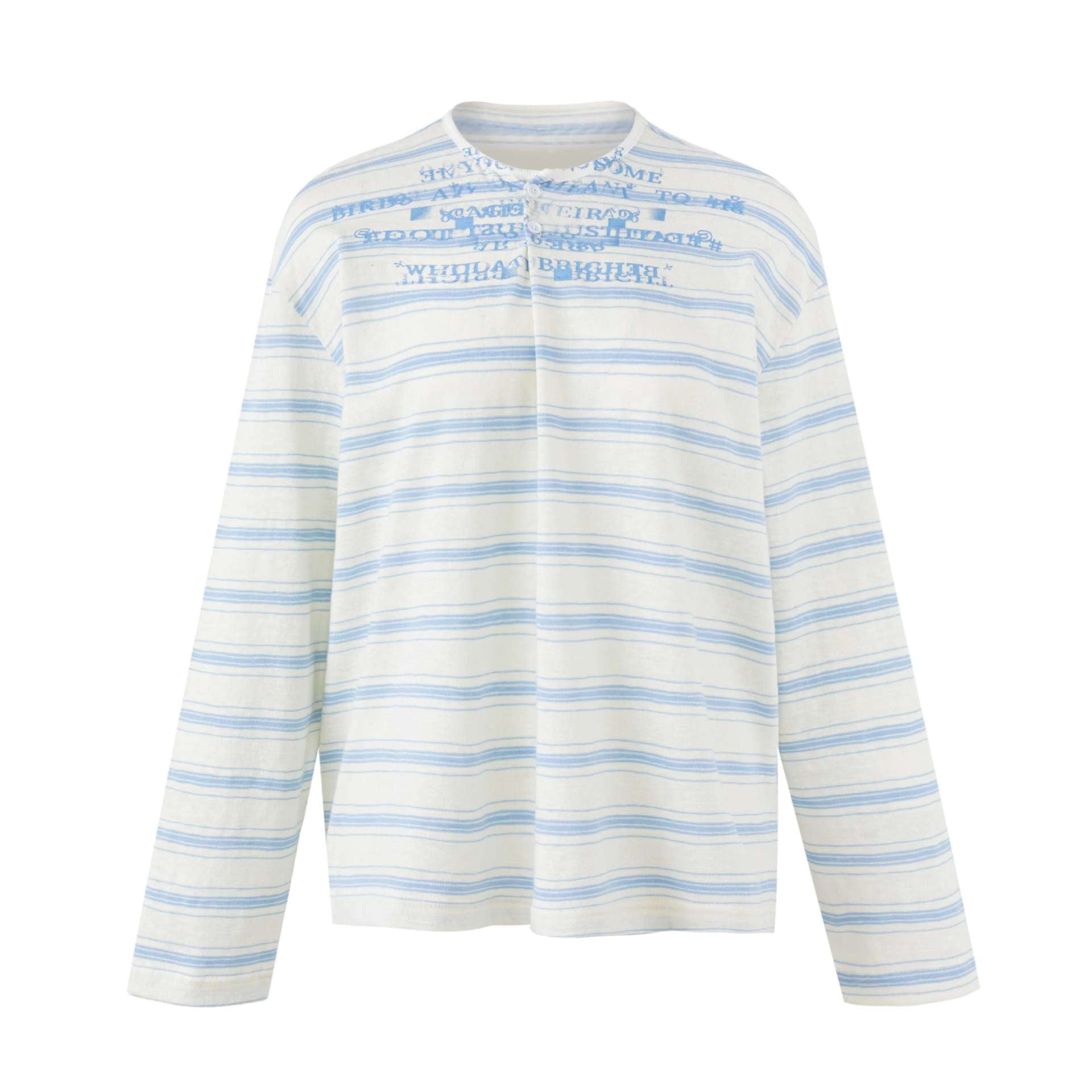 Women Striped Long Sleeve Henley Shirt made of lightweight cotton blend Chichicherry