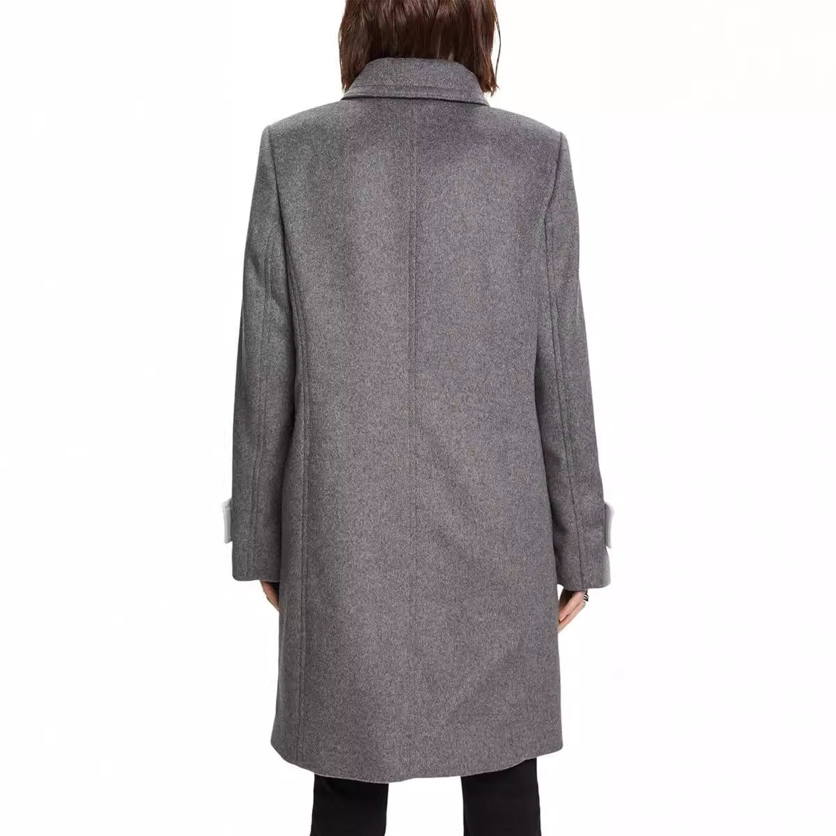 Women's Mid-length Double-breasted Navy-inspired Wool-blend Peacoat with Flap Pockets Chichicherry