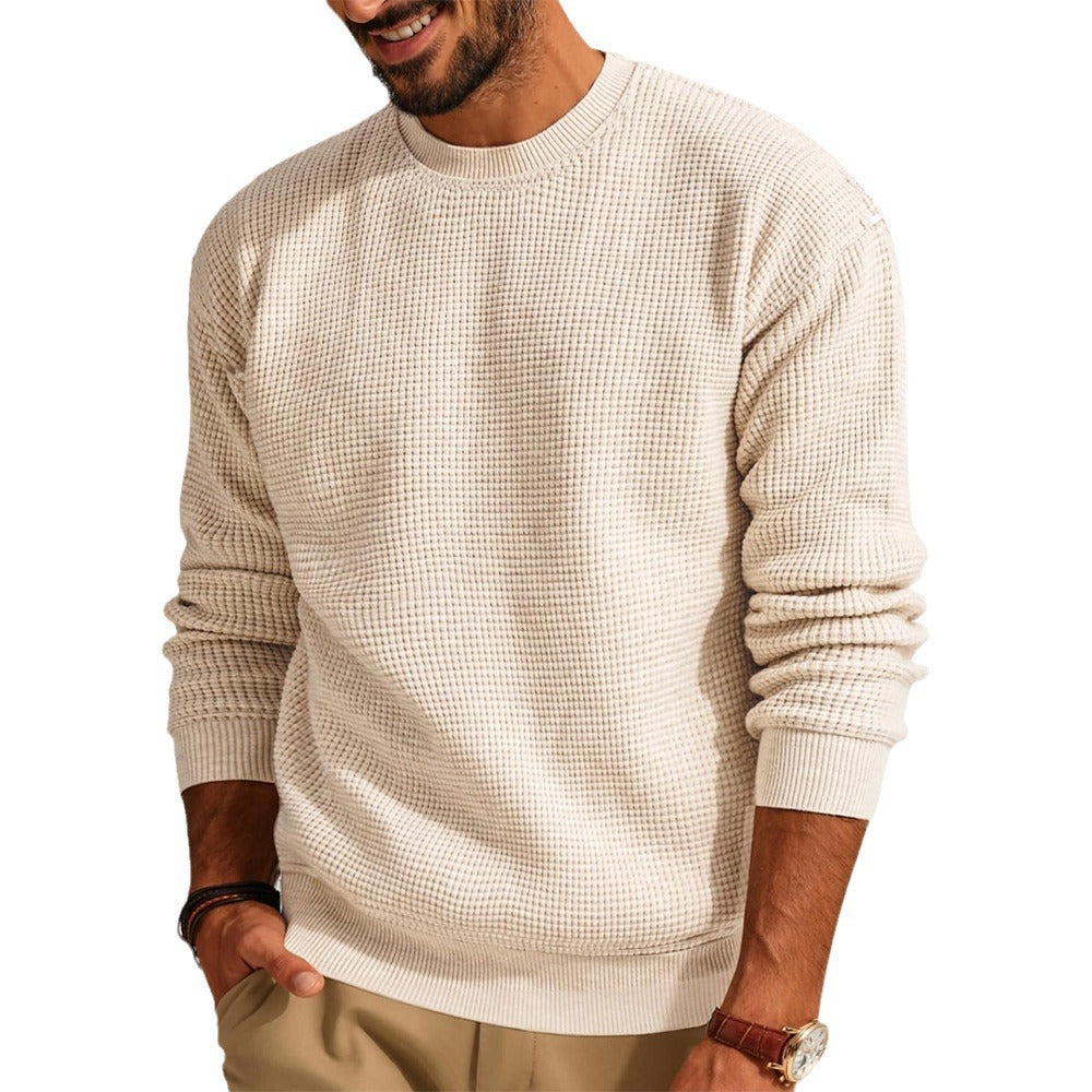 Men's Waffle Knit Sweater with Round Neck Chichicherry