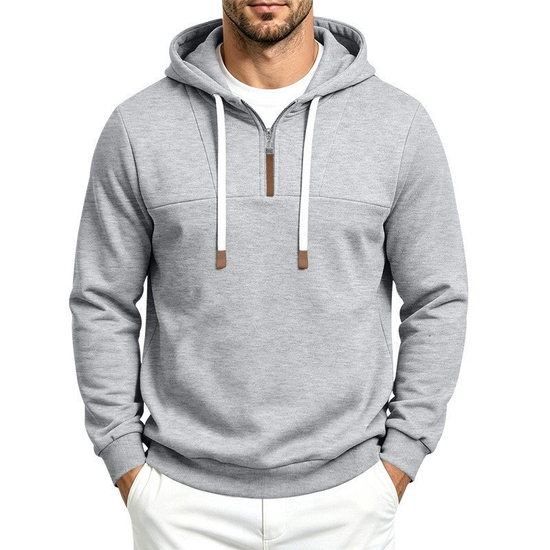 Men's Modern Half-Zip Hoodie made of French Terry with decorative tab and drawstring Chichicherry