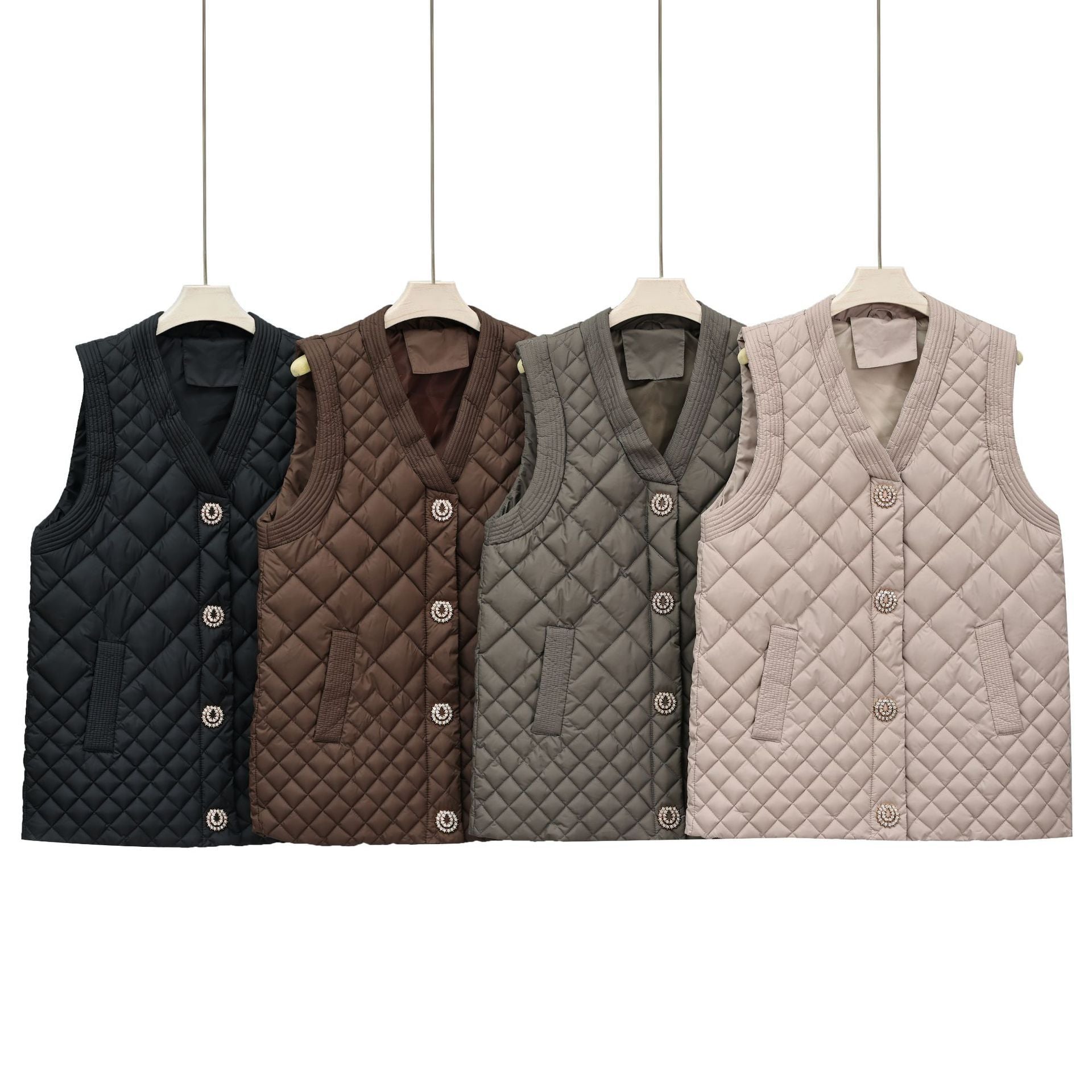 Ladies nano quilted vest with decorative buttons and V-neck Chichicherry