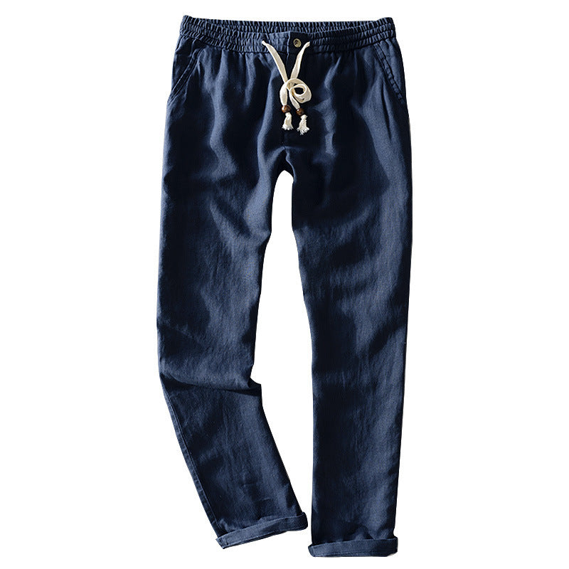 Women's linen pants with elastic waistband, drawstring, and straight leg Chichicherry