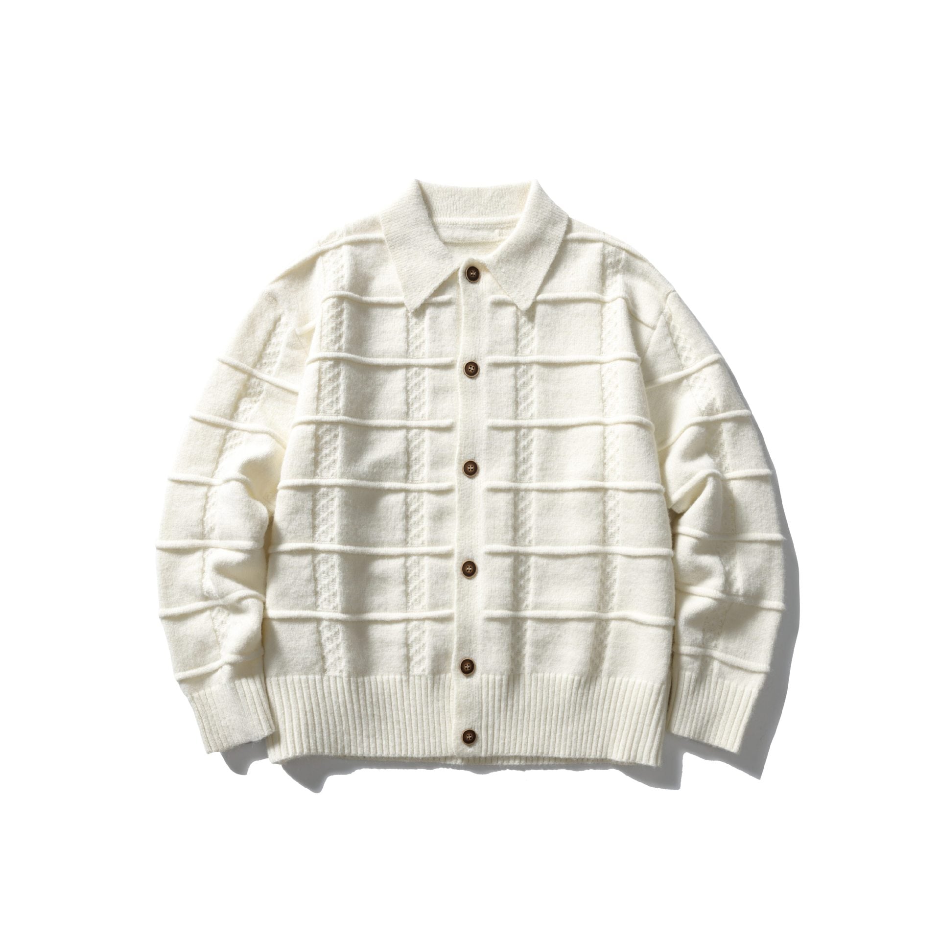 Men's textured cardigan with shirt collar and full button placket Chichicherry