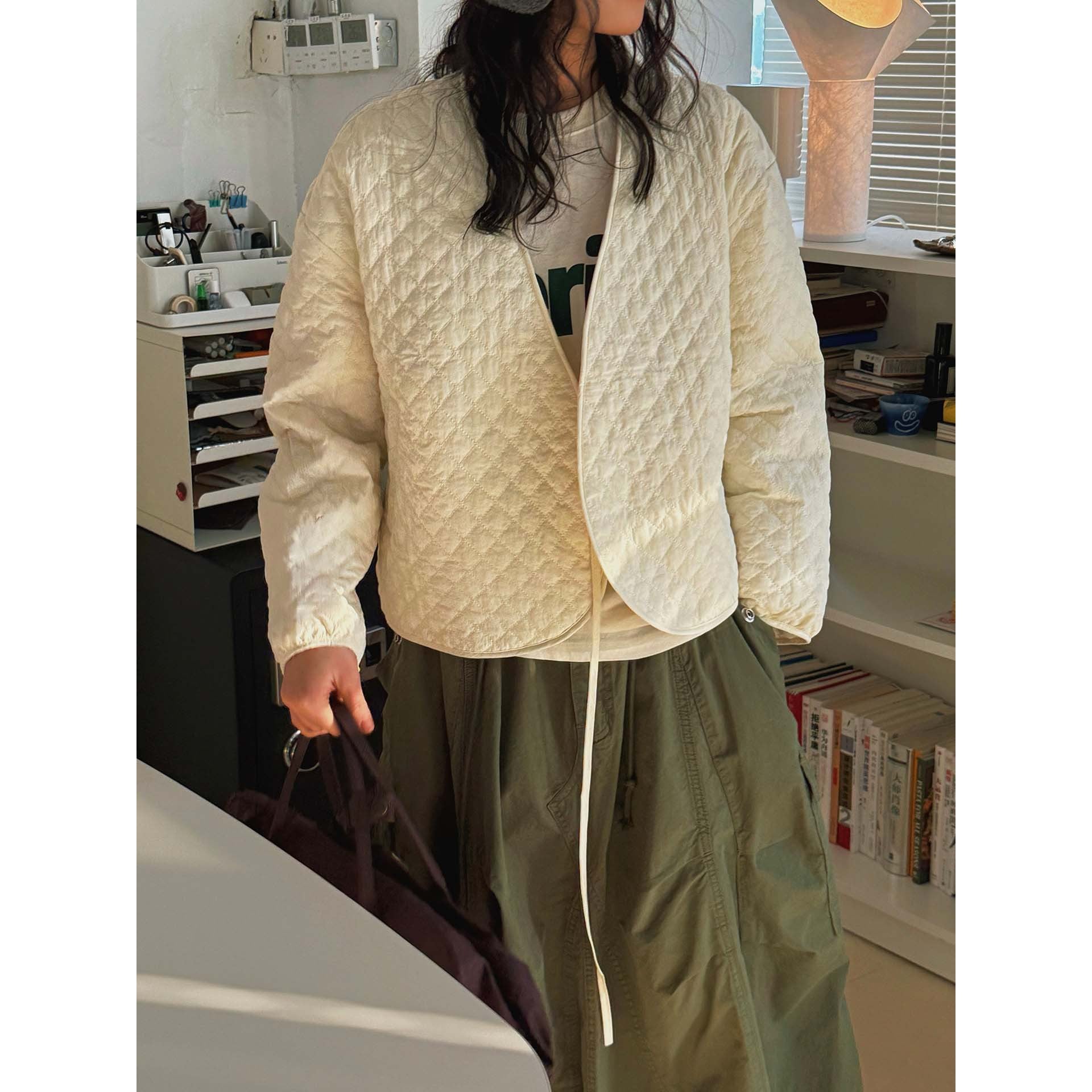 Women's Quilted Kimono Quilted Jacket with Ties Chichicherry