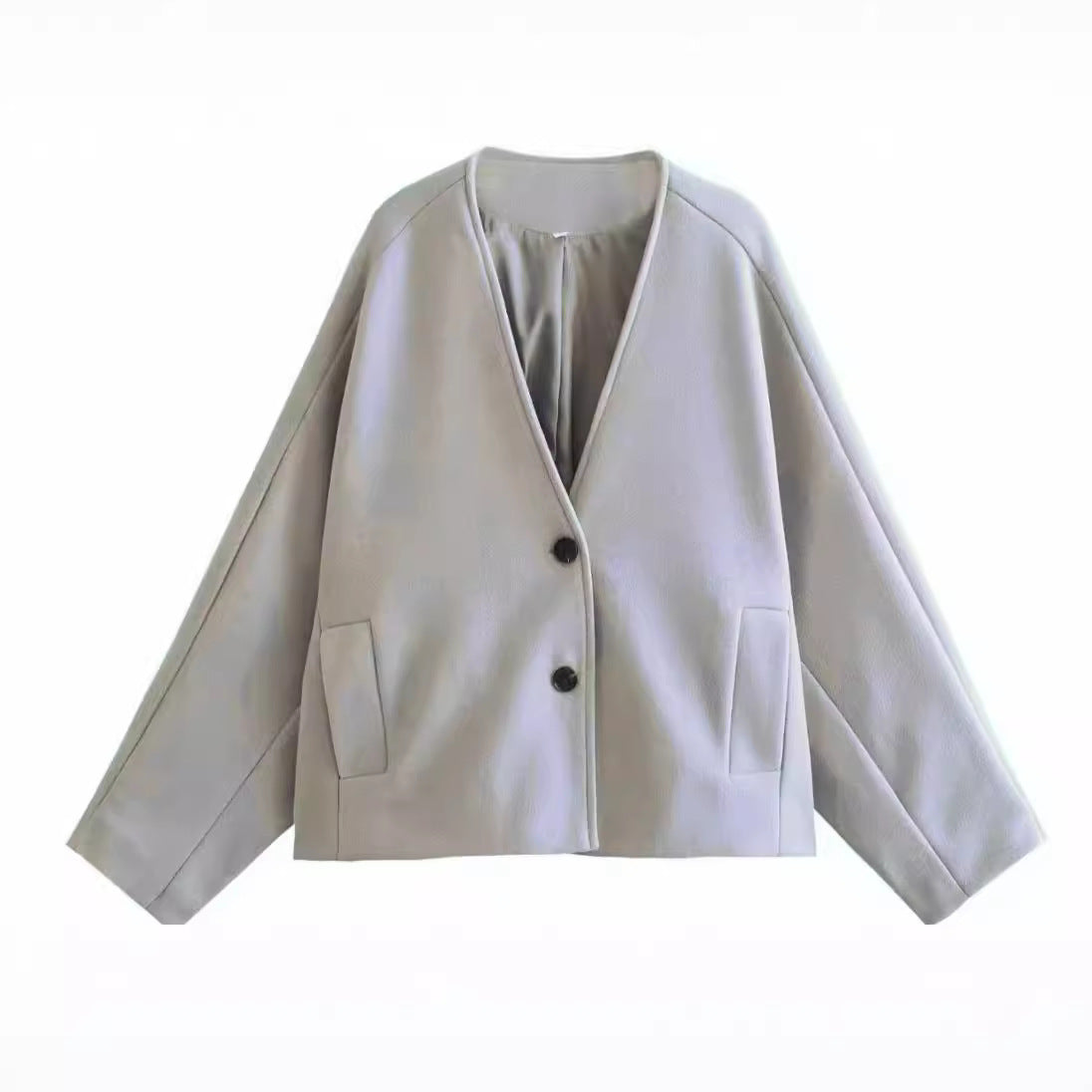 Women's Oversized Short Jacket made of Wool Blend with Boxy Silhouette and Balloon Sleeves Chichicherry