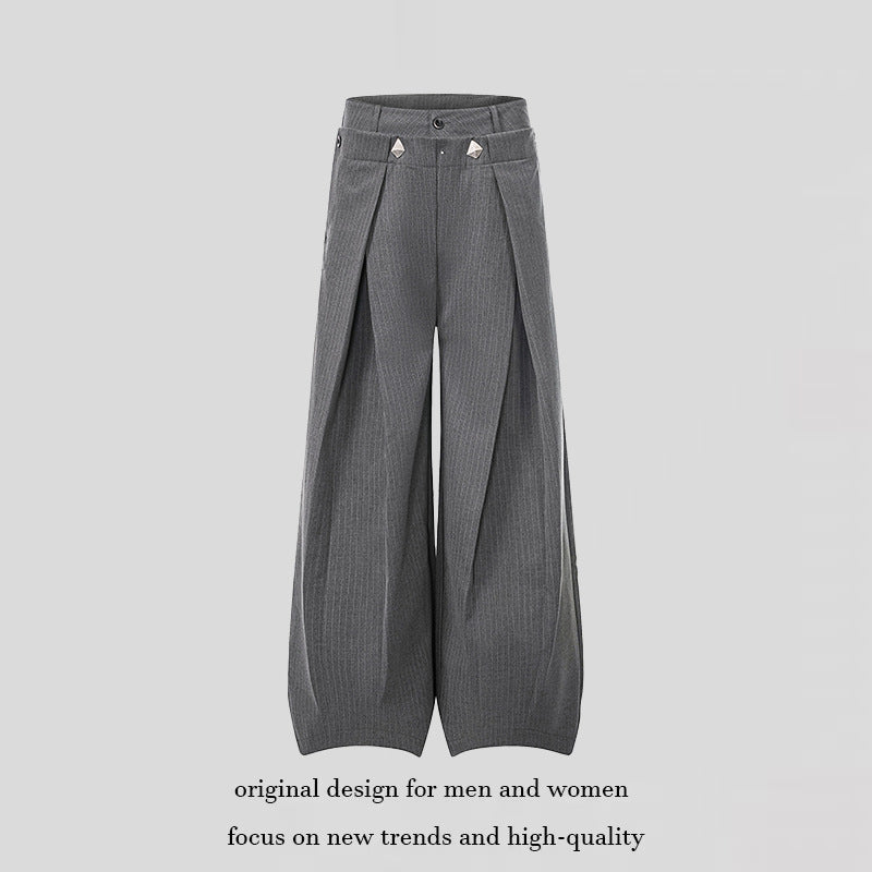 Women Wide High-Waist Culotte Pants with Distinct Pleating and Decorative Button Details Chichicherry
