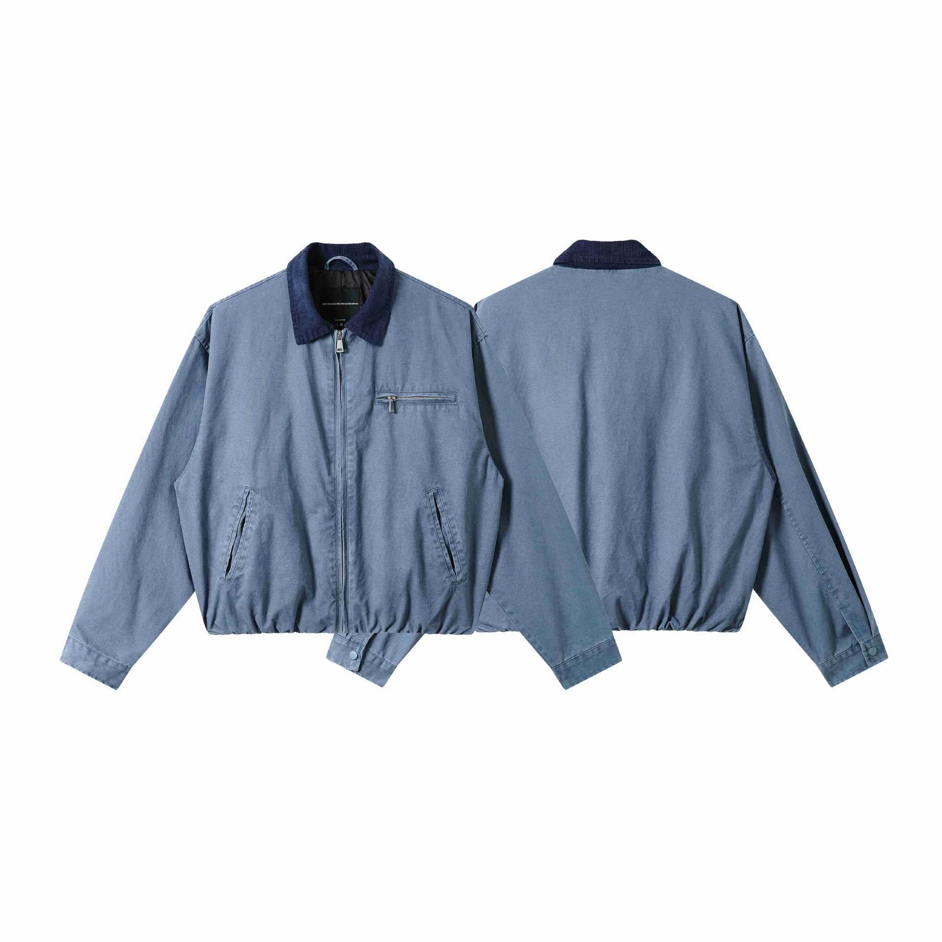 Men Timeless Boxy Field Jacket made of Canvas with Corduroy Turn-Down Collar Chichicherry