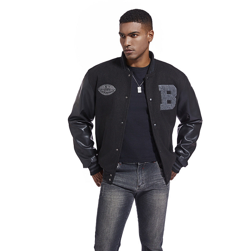 Men's college jacket made of wool blend with reinforced leather sleeves Chichicherry