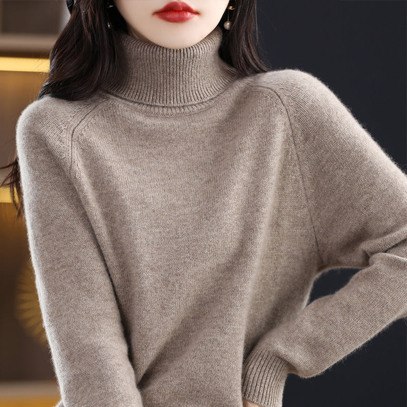 Women's Soft High Collar Sweater made of fluffy Wool Mix with Raglan Sleeves Chichicherry