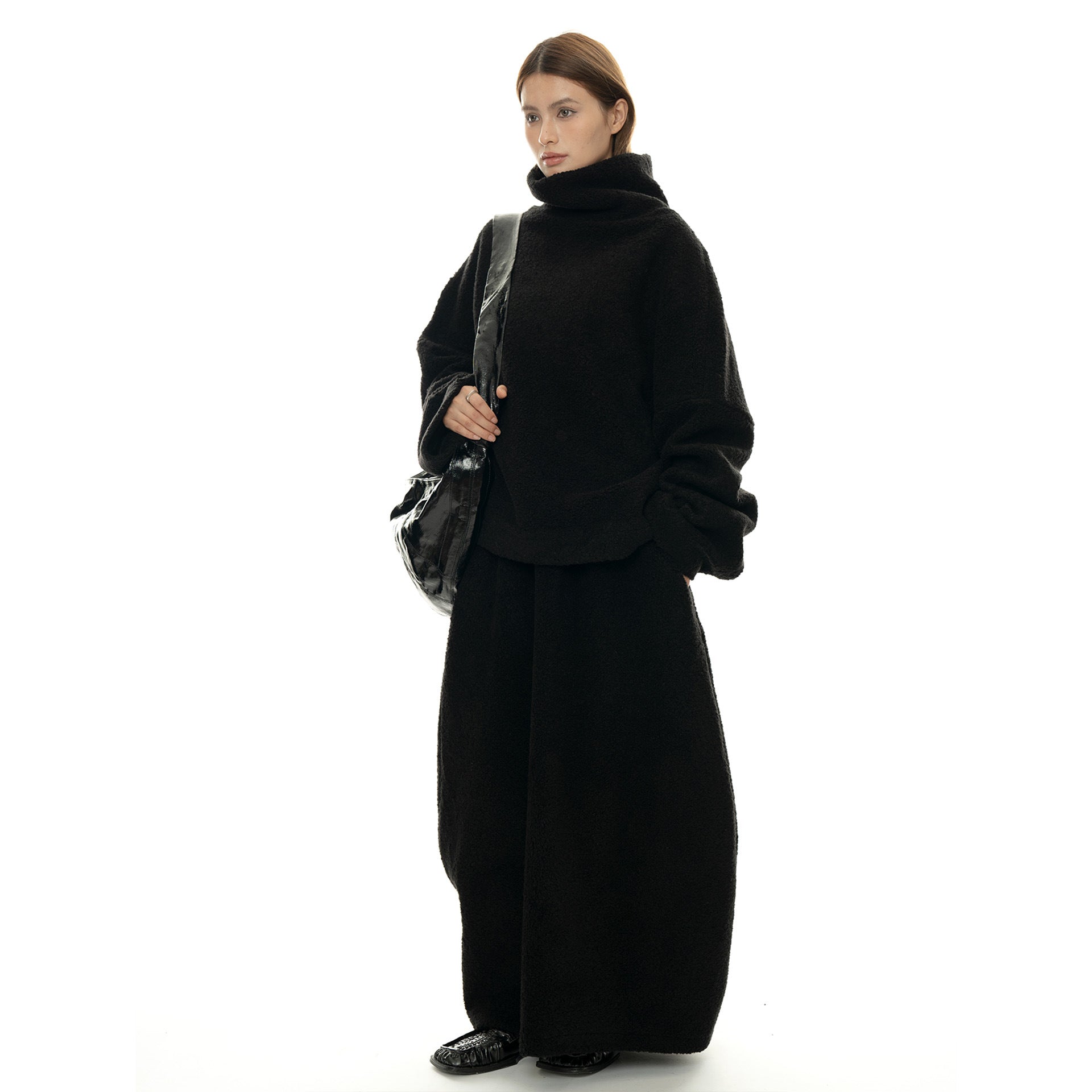 Women Cozy Oversized Teddy Sweater with High Roll Neck Chichicherry