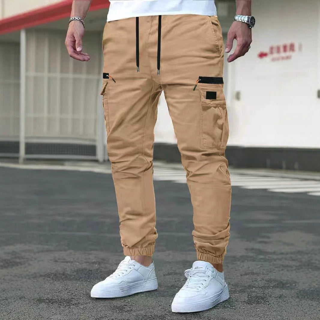 Men's Tapered Cargo Pants in Jogger Style with Elastic Waistband, Drop-Crotch Pocket & Zipper Pockets Chichicherry