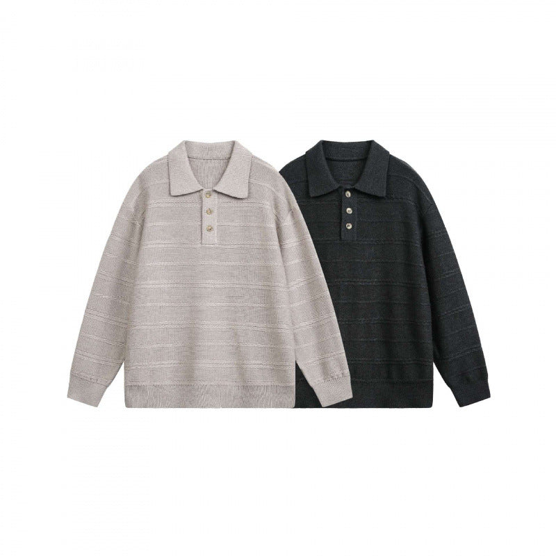 Unisex Lightweight Boxy Polo Knit Sweater with Half Button Placket and Shirt Collar Chichicherry