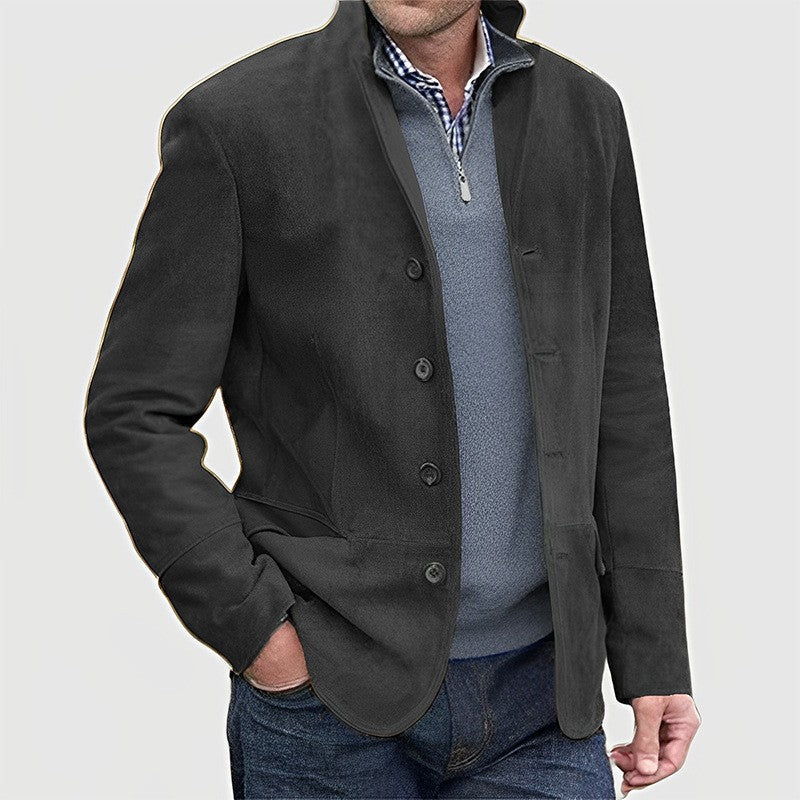 Men's Suede Blazer with Button Placket and Tailored Cut Chichicherry