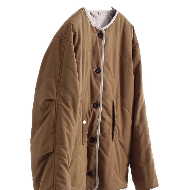 Women Stylish Quilted Jacket with Round Neckline Chichicherry