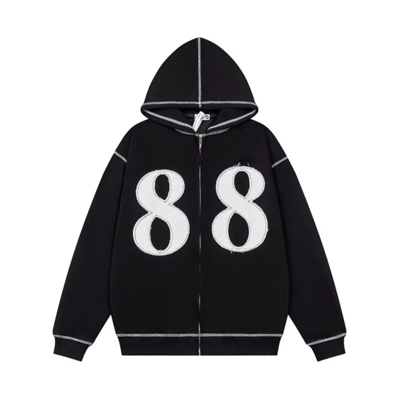 Unisex Oversize Hoodie Jacket with Full Zip and Number Applications Chichicherry