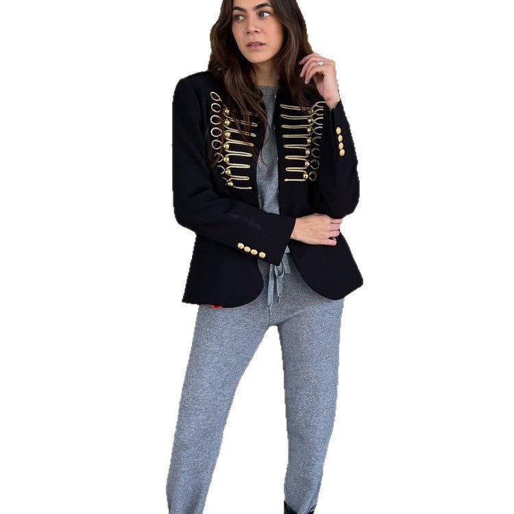 Ladies military short blazer with gold cord trim and decorative closures Chichicherry