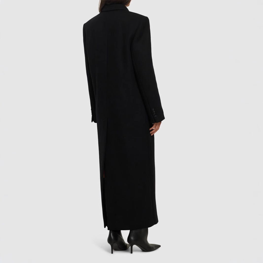 Women Double-breasted Maximalist Wool Coat with Shawl Collar Chichicherry