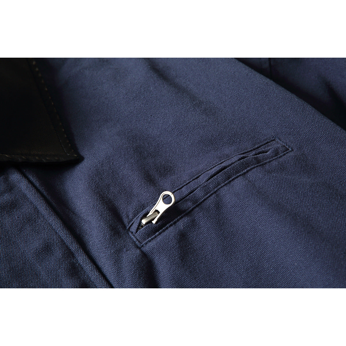 Men's Boxy Canvas Blouson with contrasting faux leather collar and elastic hem Chichicherry