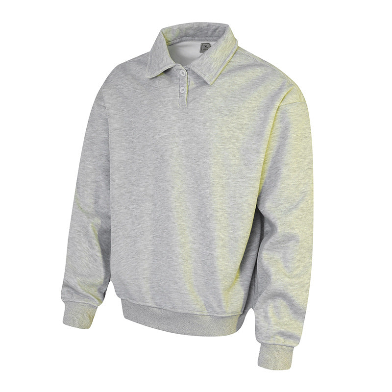 Men's Polo Sweatshirt in Oversize Relaxed Fit with Ribbed Cuffs and Button Placket Chichicherry