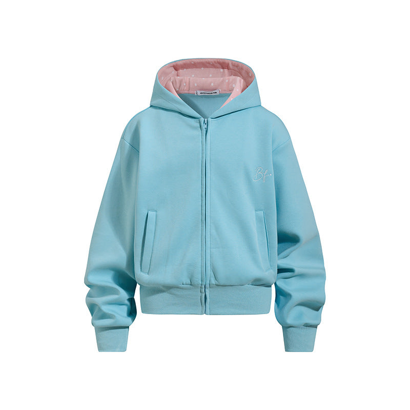 Women's Cropped Hoodie Sweat Jacket with Zipper, Lined Hood and Ribbed Cuffs Chichicherry