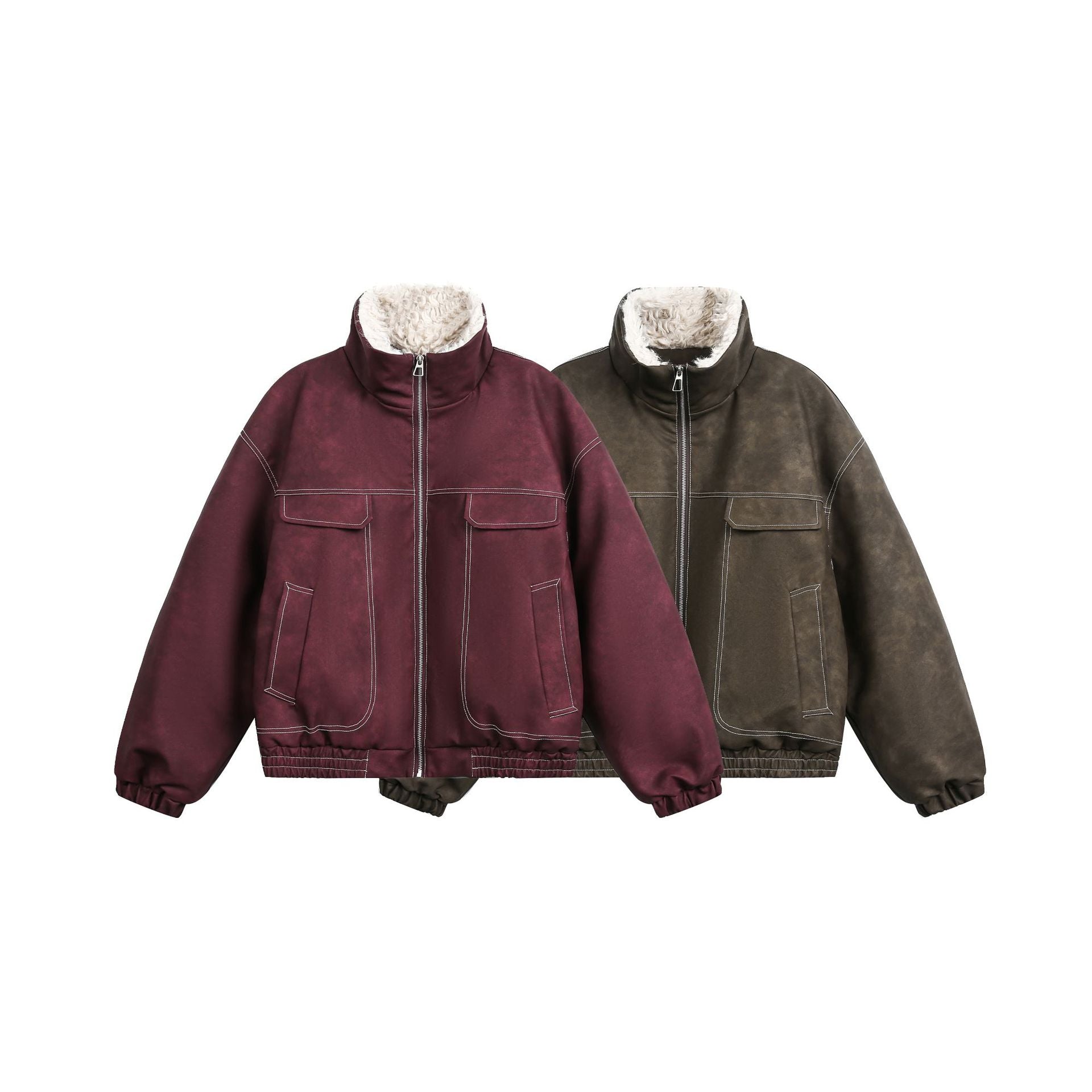 Men's Boxy Suede-Look Blouson with Teddy Lining and High Collar Chichicherry