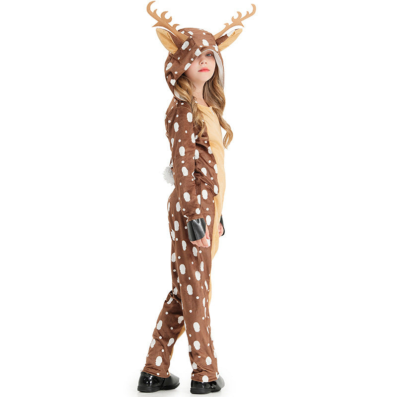 Girls Plush Deer Costume with Hood and Animal Ears Chichicherry