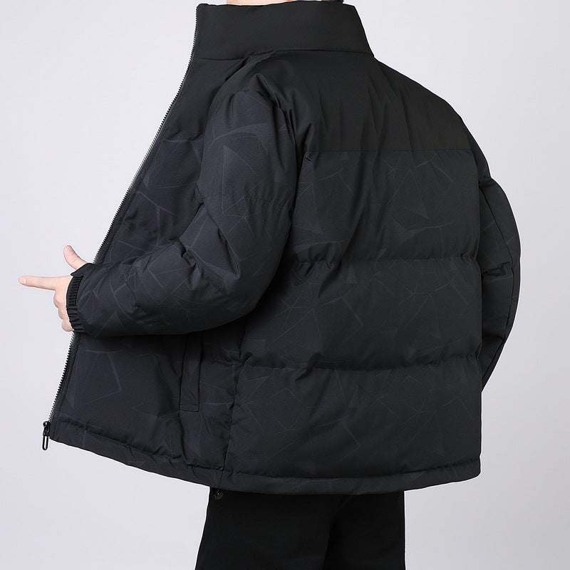 Men's Insulated Winter Quilted Jacket with Geometric Tone-on-Tone Quilting and High Stand Collar Chichicherry